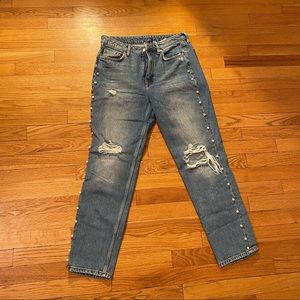H&M Divided Pearl Embellished Mom Jeans